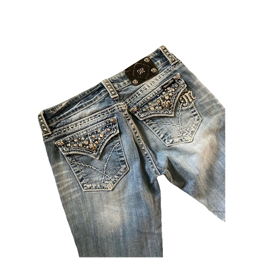 Miss Me Signature Straight Jeans Womens 29 Med Wash Low Rise Rhinestone Sequin